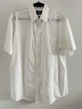 Stafford White Short-Sleeve Casual Button-Down Shirt